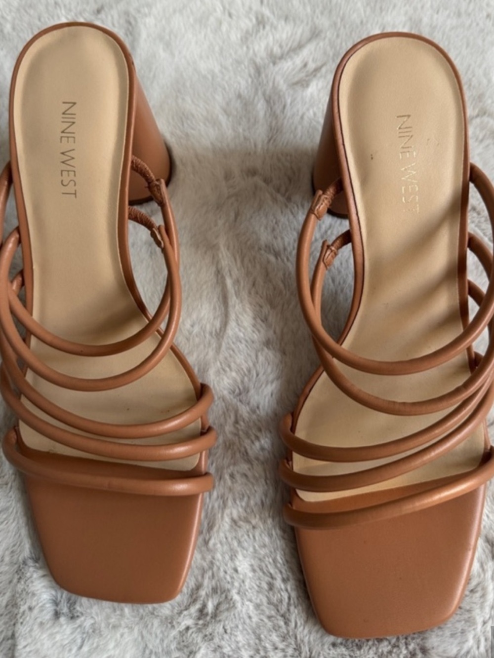 Nine West Tan Strappy Square-Toe Heels